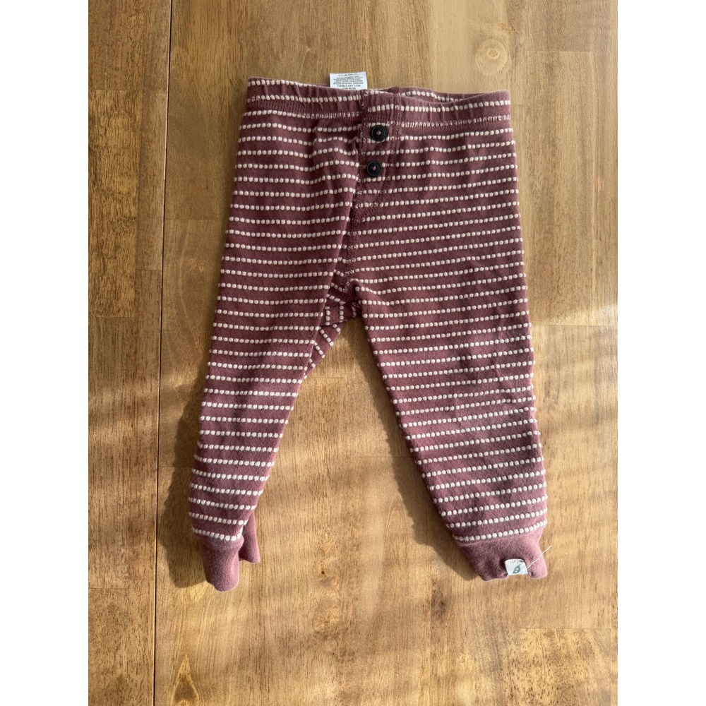 Easy Peasy Baby Mauve Pink Cream Striped Organic Cotton Leggings 12M